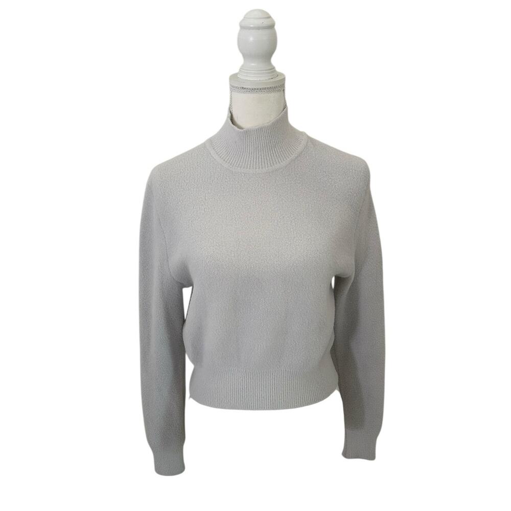 Zara Cropped Mock Neck Pullover Off White Soft Cozy Ribbed Sweater Size Medium - Picture 4 of 11